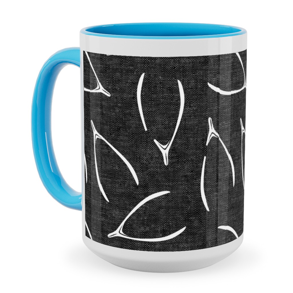 Wishbones - Gray Ceramic Mug, Light Blue,  , 15oz, Gray