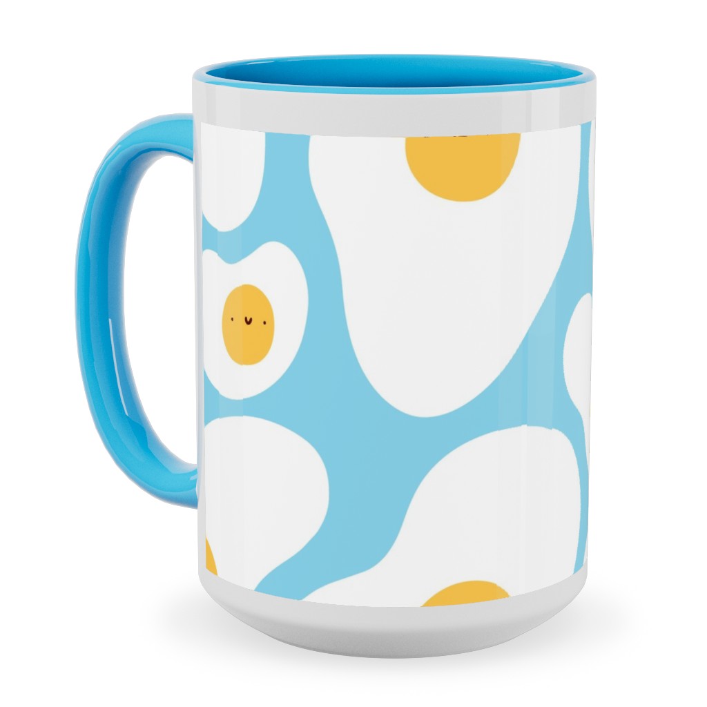 Cute Fried Eggs - Blue Ceramic Mug, Light Blue,  , 15oz, Blue