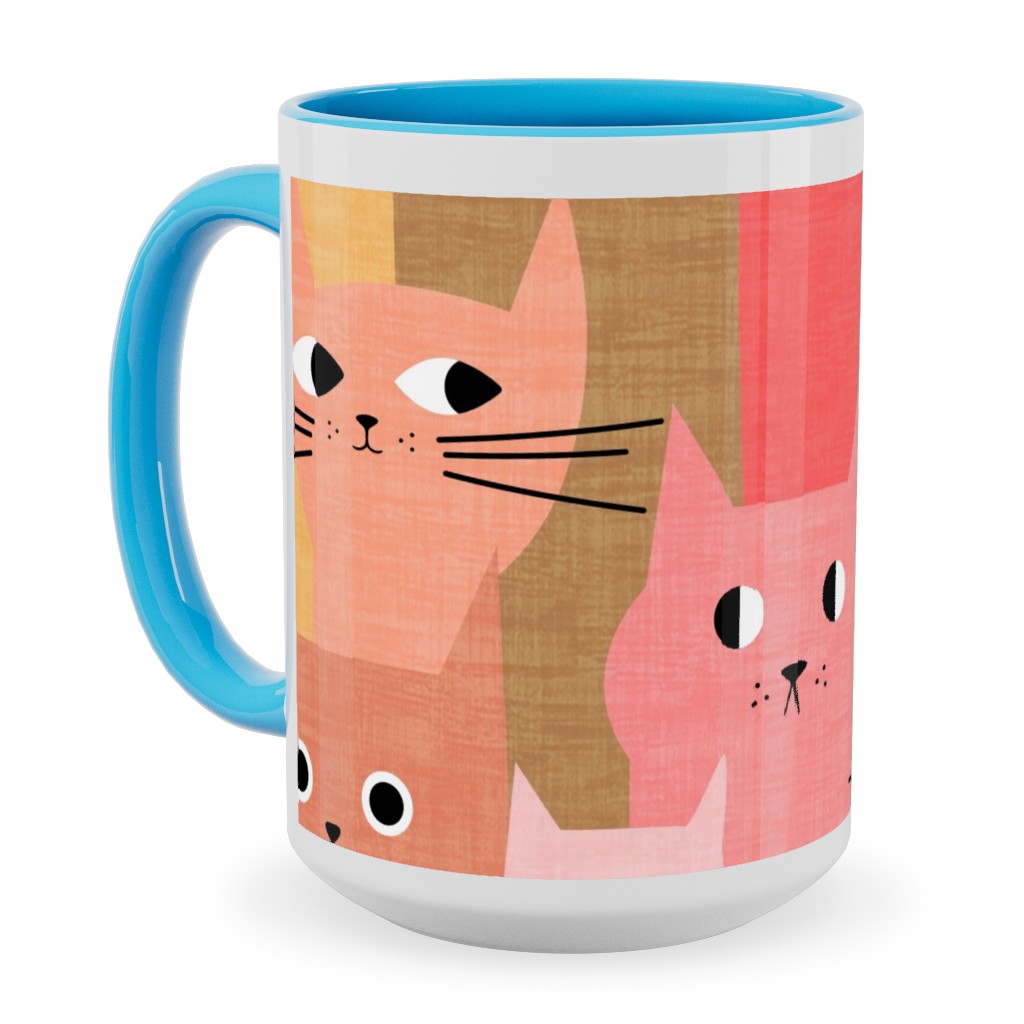 Silly Cats - Multicolor Ceramic Mug, Light Blue,  , 15oz, Multicolor