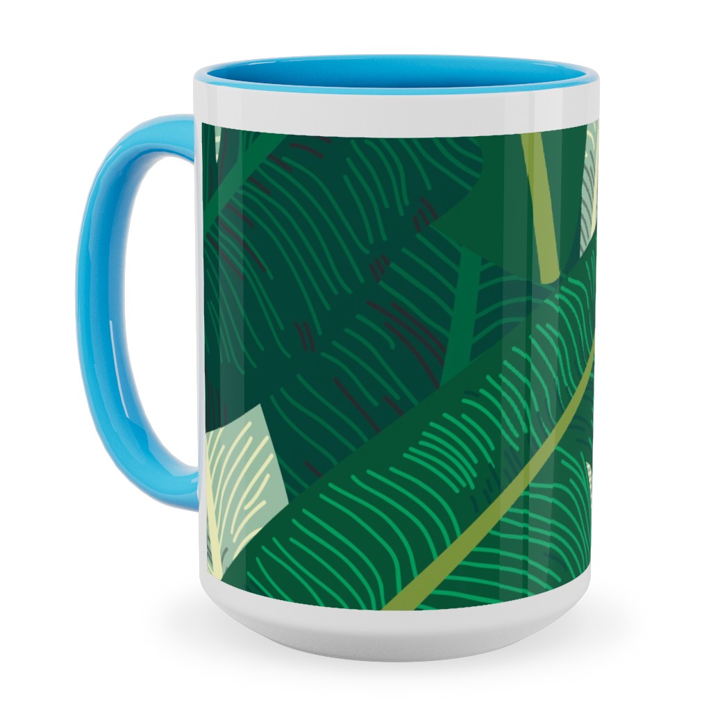 Classic Banana Leaves - Palm Springs Green Ceramic Mug, Light Blue, , 15oz, Green, Classic Green
