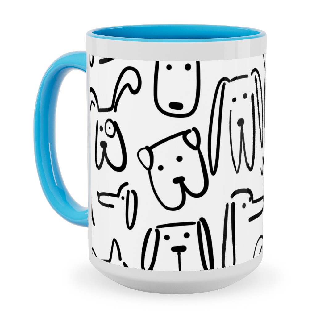 Playful Pups - Black and White Ceramic Mug, Light Blue, , 15oz, White, White
