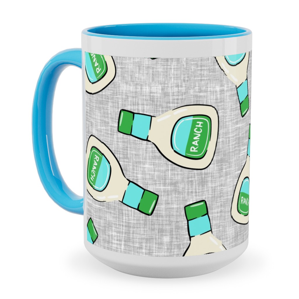 Ranch Dressing Bottle - Multicolor Ceramic Mug, Light Blue, , 15oz, Gray, Gray