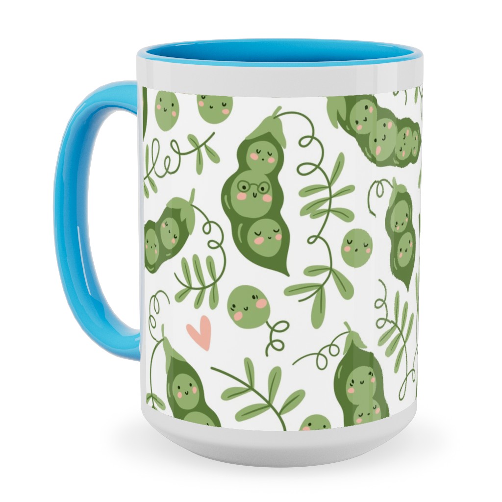 Cute Peas - Green Ceramic Mug, Light Blue, , 15oz, Green, Classic Green