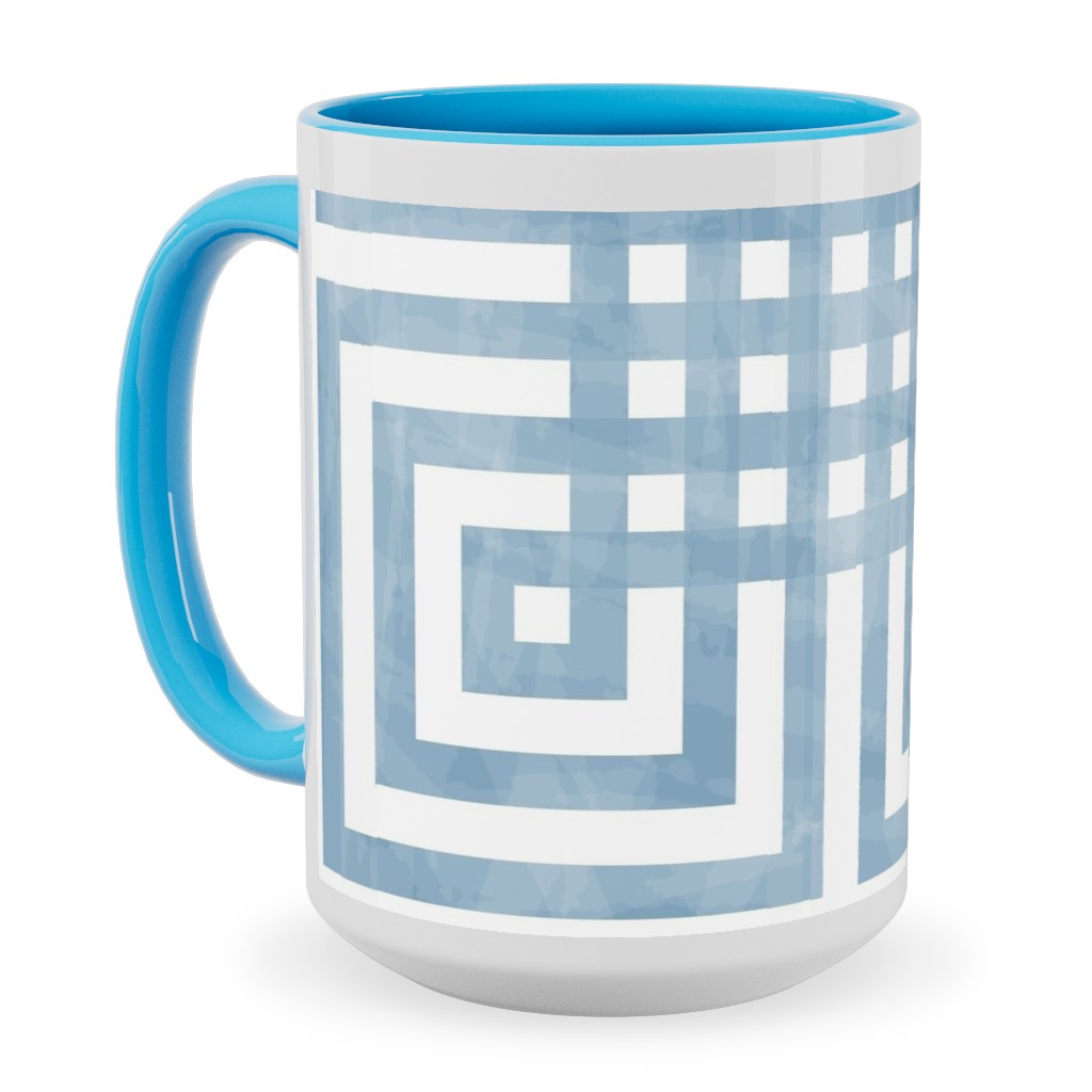 Square Grid - Blue Ceramic Mug, Light Blue,  , 15oz, Blue