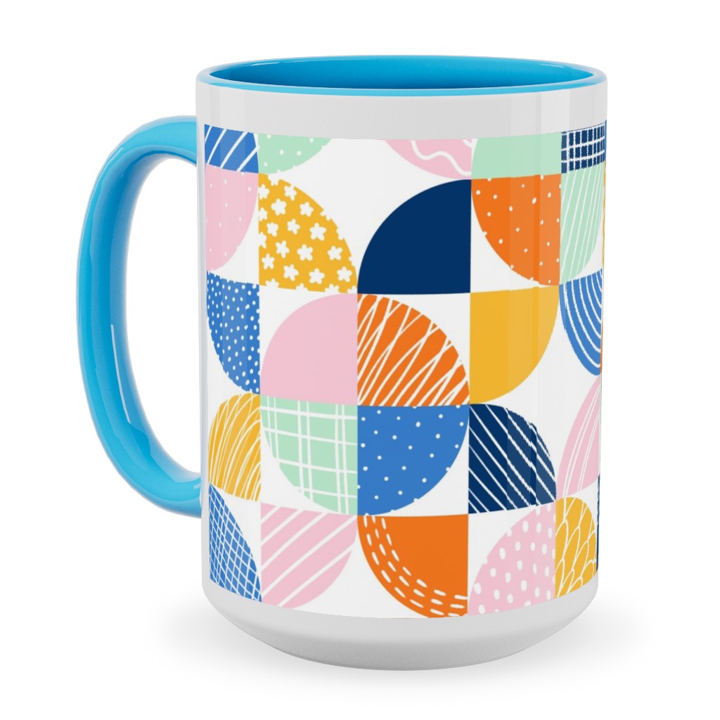 Modern Quilt Pattern - Multi Ceramic Mug, Light Blue, , 15oz, Multicolor