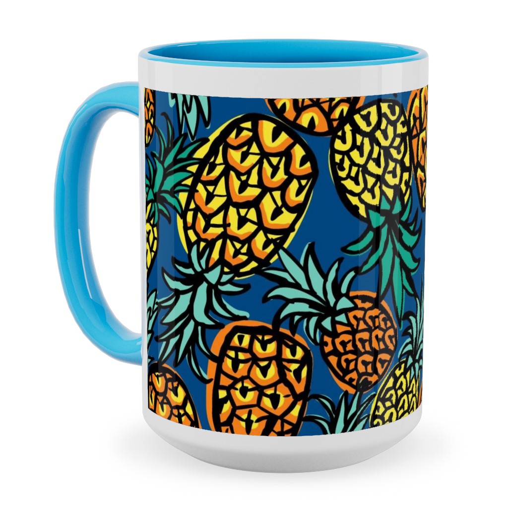 Tropical Pineapple - Blue Ceramic Mug, Light Blue, , 15oz, Blue, True Blue