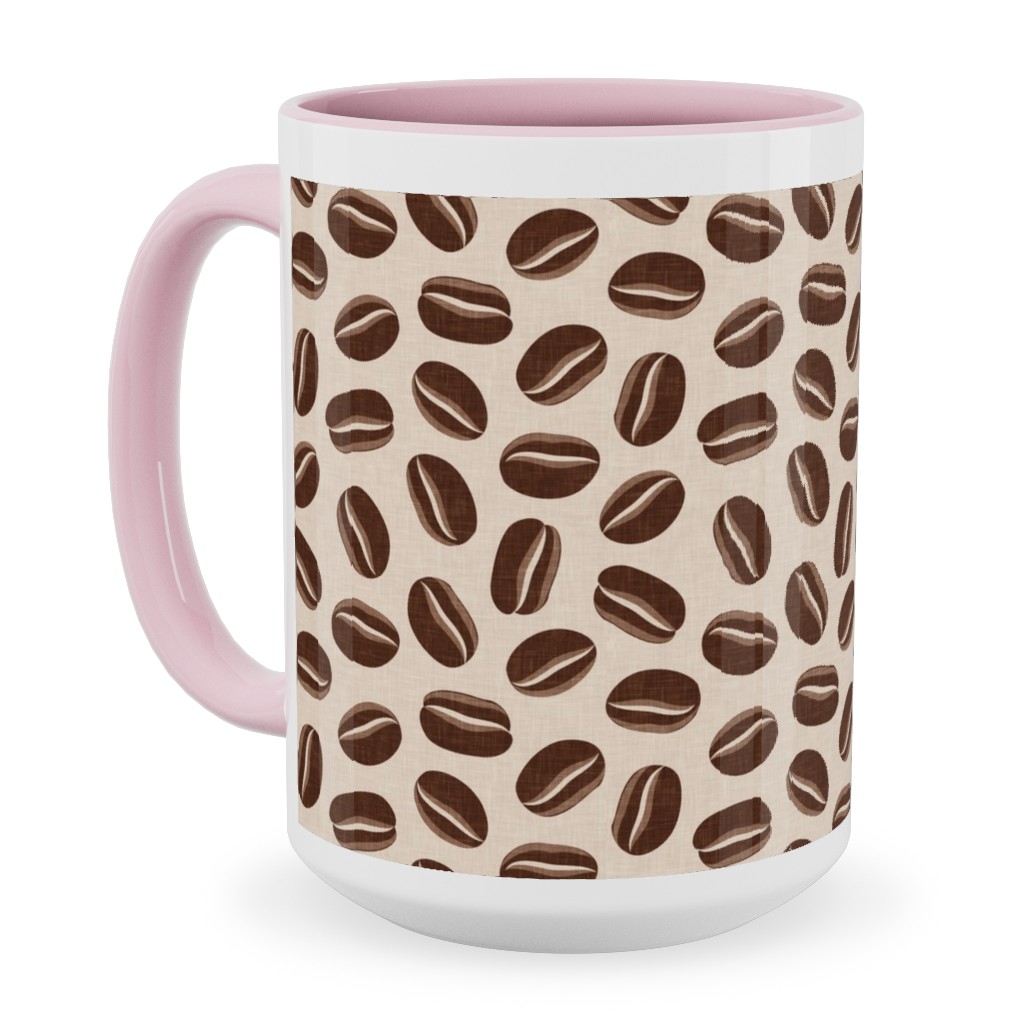 Coffee Beans - Coffee House - Beige Ceramic Mug, Pink,  , 15oz, Brown