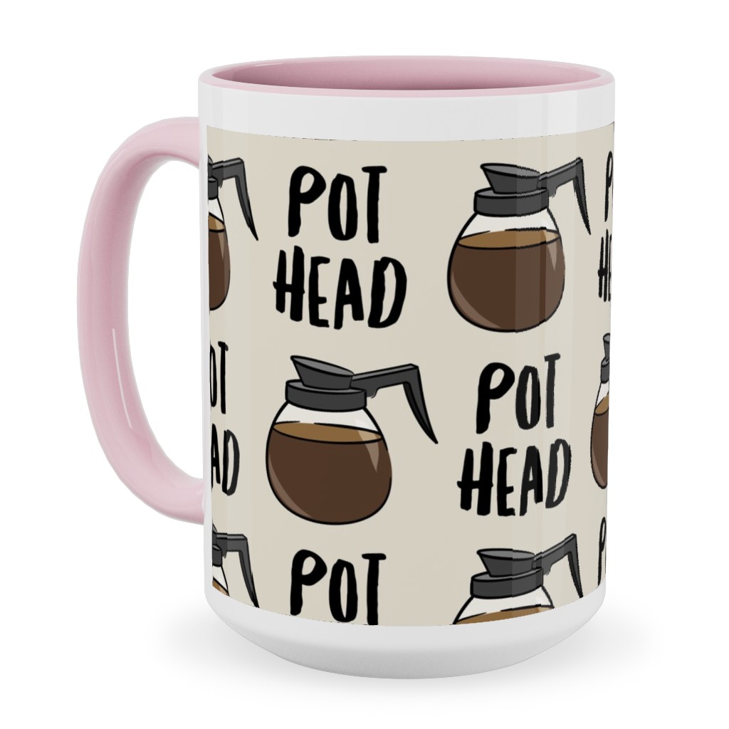 Coffee Pots - Beige Ceramic Mug, Pink,  , 15oz, Brown