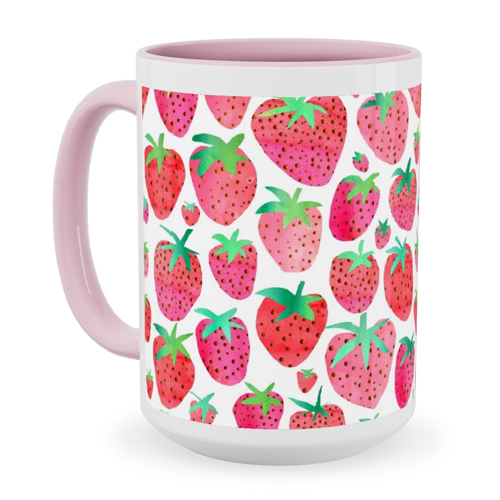 Strawberries - Pink Ceramic Mug, Pink,  , 15oz, Pink
