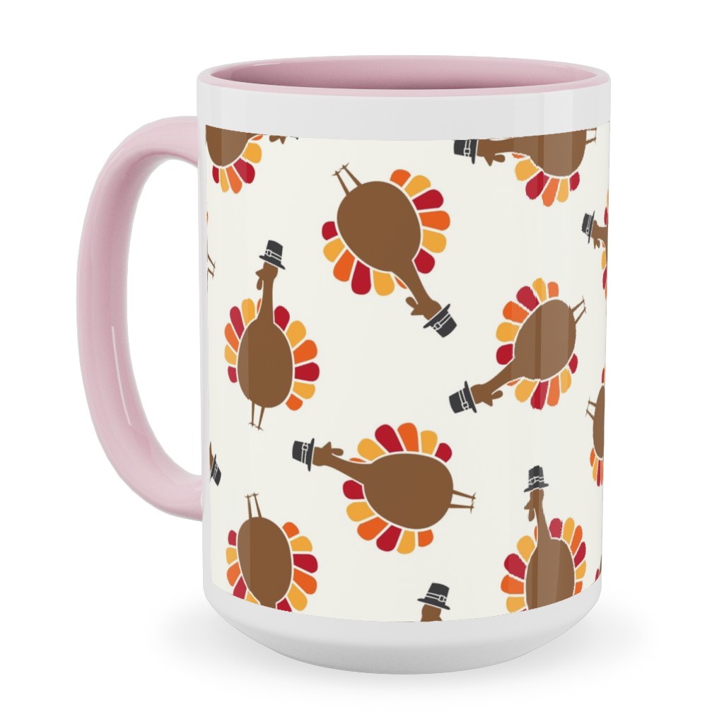 Turkey Toss - Cream Ceramic Mug, Pink,  , 15oz, Brown