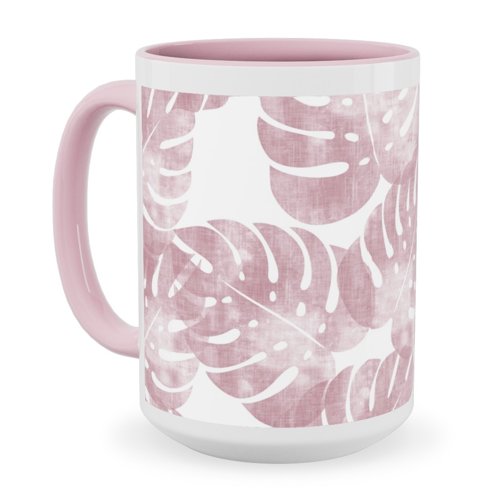 Monstera Leaves - Mauve Ceramic Mug, Pink,  , 15oz, Pink