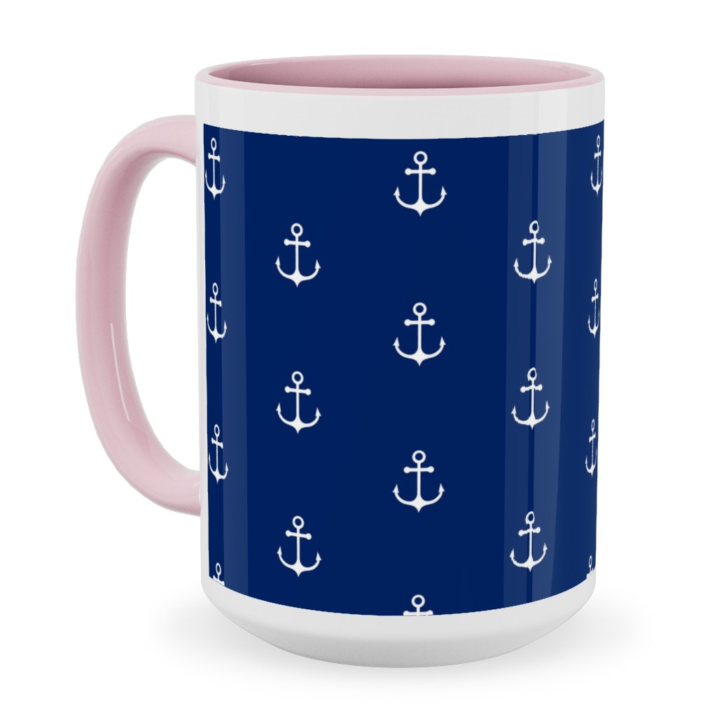 Anchor - Cobalt Blue Ceramic Mug, Pink,  , 15oz, Blue