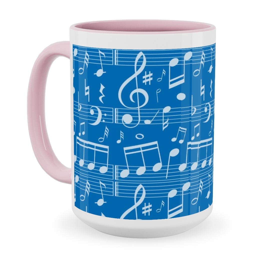 Music Notes - Blue Ceramic Mug, Pink,  , 15oz, Blue