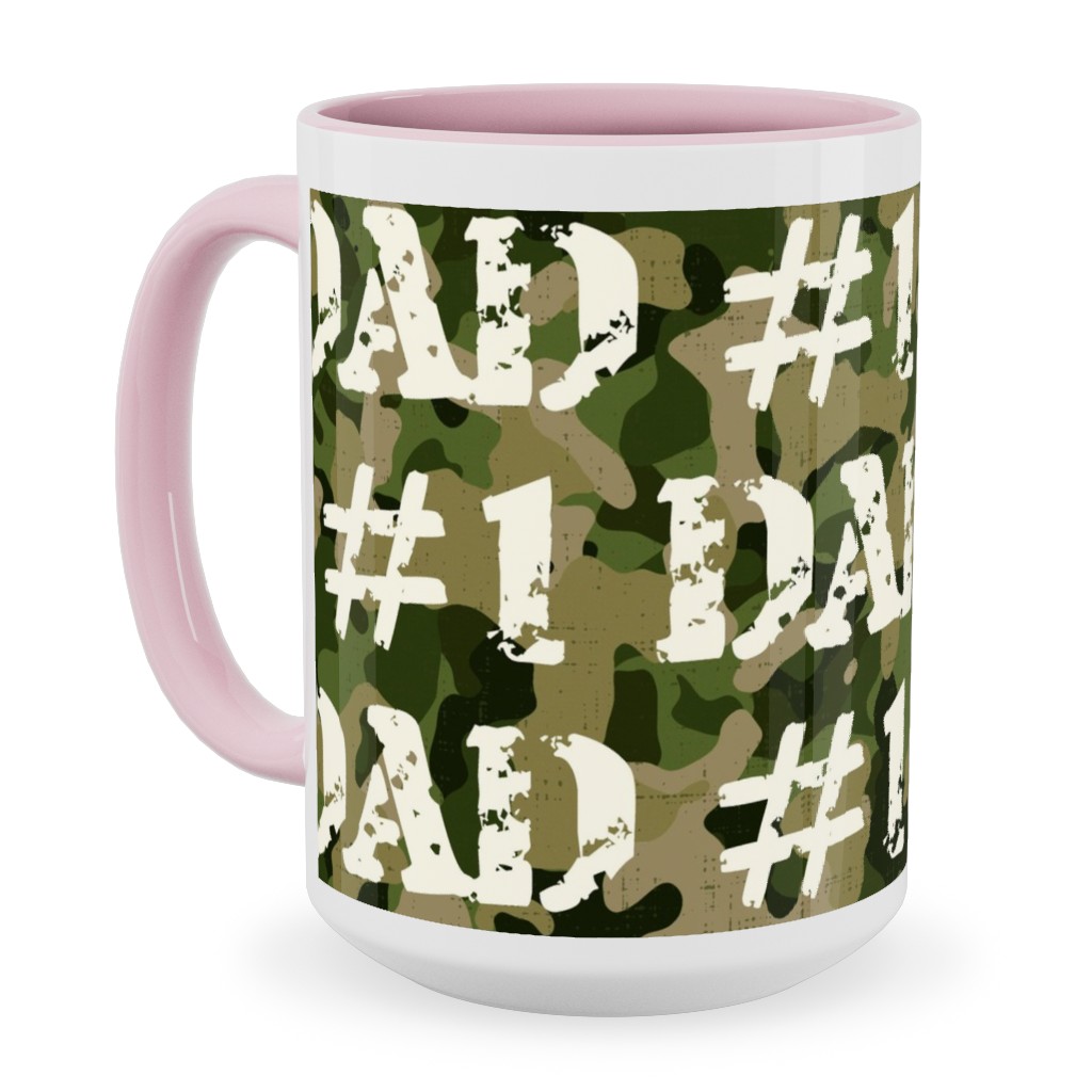 Number One Dad - Green Camo Ceramic Mug, Pink,  , 15oz, Green