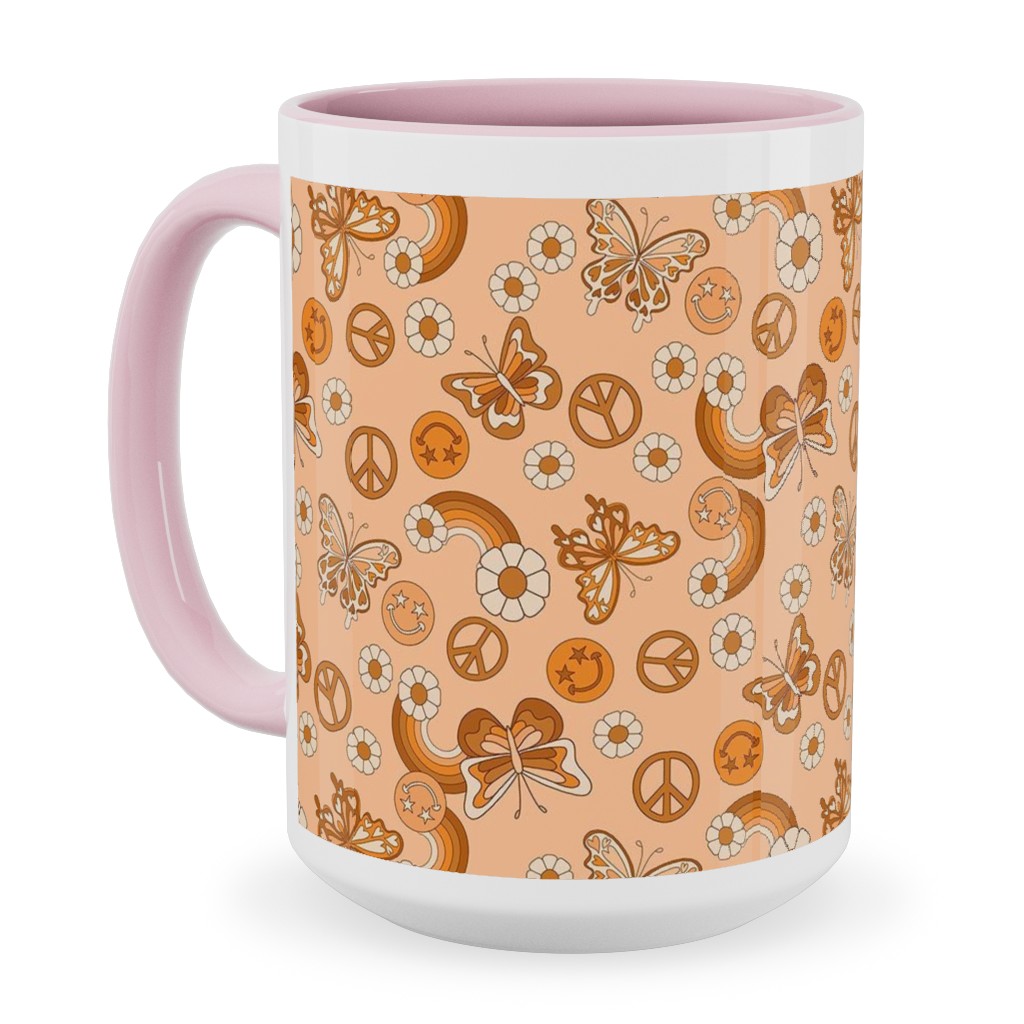 Peace Butterfly Boho - Orange Ceramic Mug, Pink, , 15oz, Orange, Orange