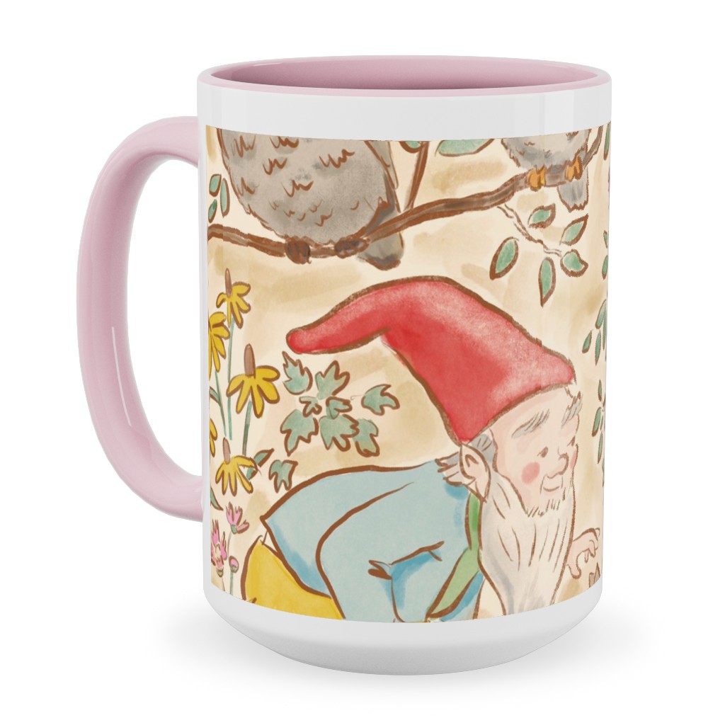 Woodland Gnomes - Multi Ceramic Mug, Pink,  , 15oz, Beige