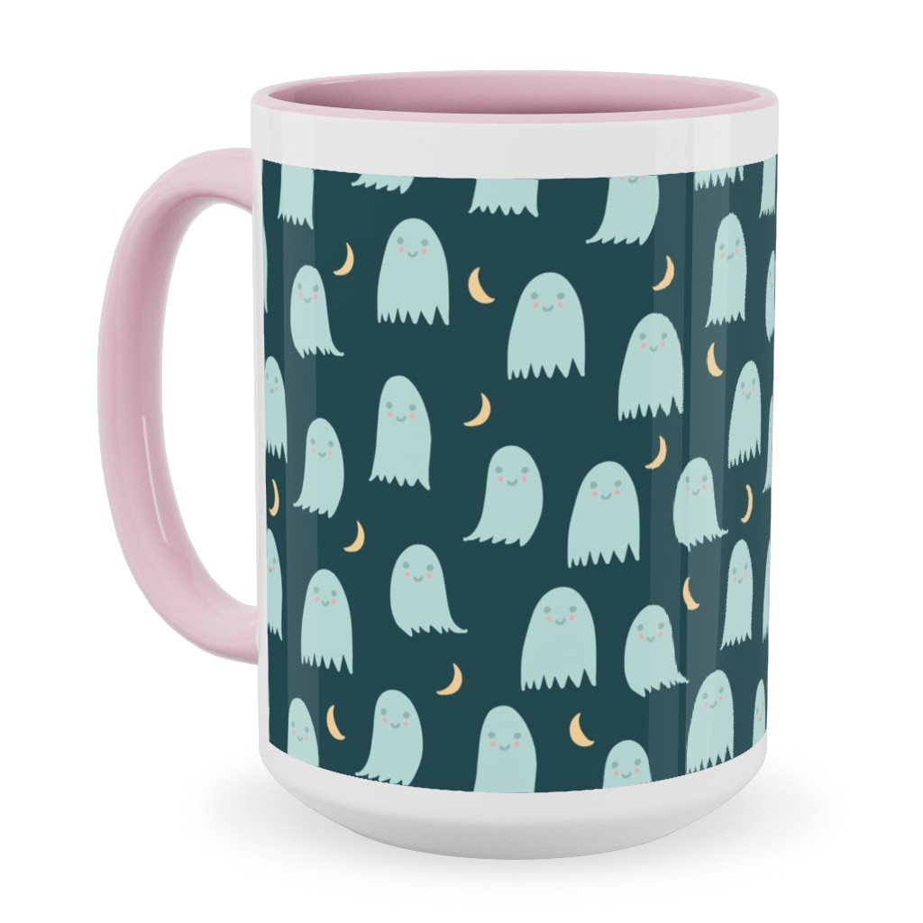 Cute Halloween Ghosts Ceramic Mug, Pink, , 15oz, Green, Seaweed
