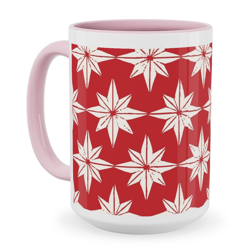 Christmas Star Tiles Ceramic Mug, Pink,  , 15oz, Red