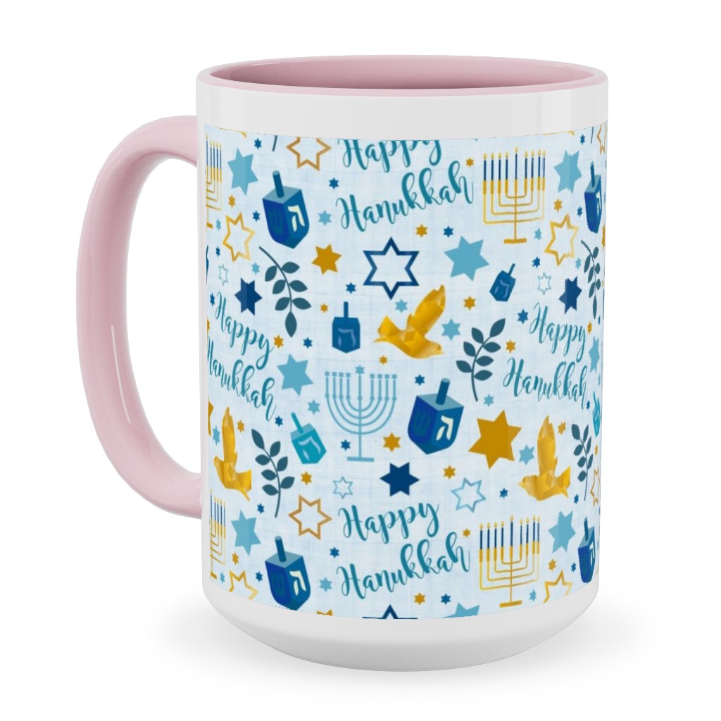 Happy Hanukkah - Blue Ceramic Mug, Pink, , 15oz, Blue, True Blue