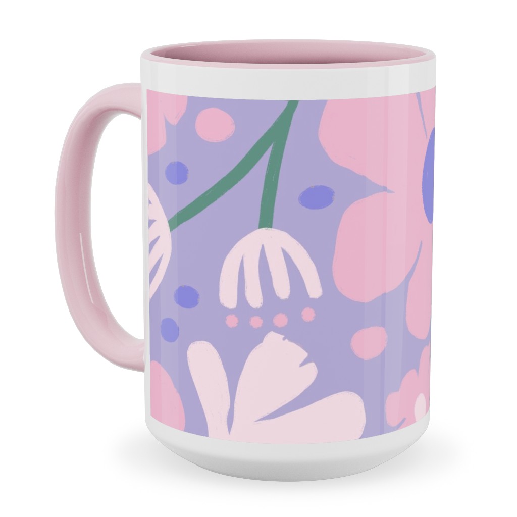 Blooming Garden on Lilac Ceramic Mug, Pink,  , 15oz, Purple