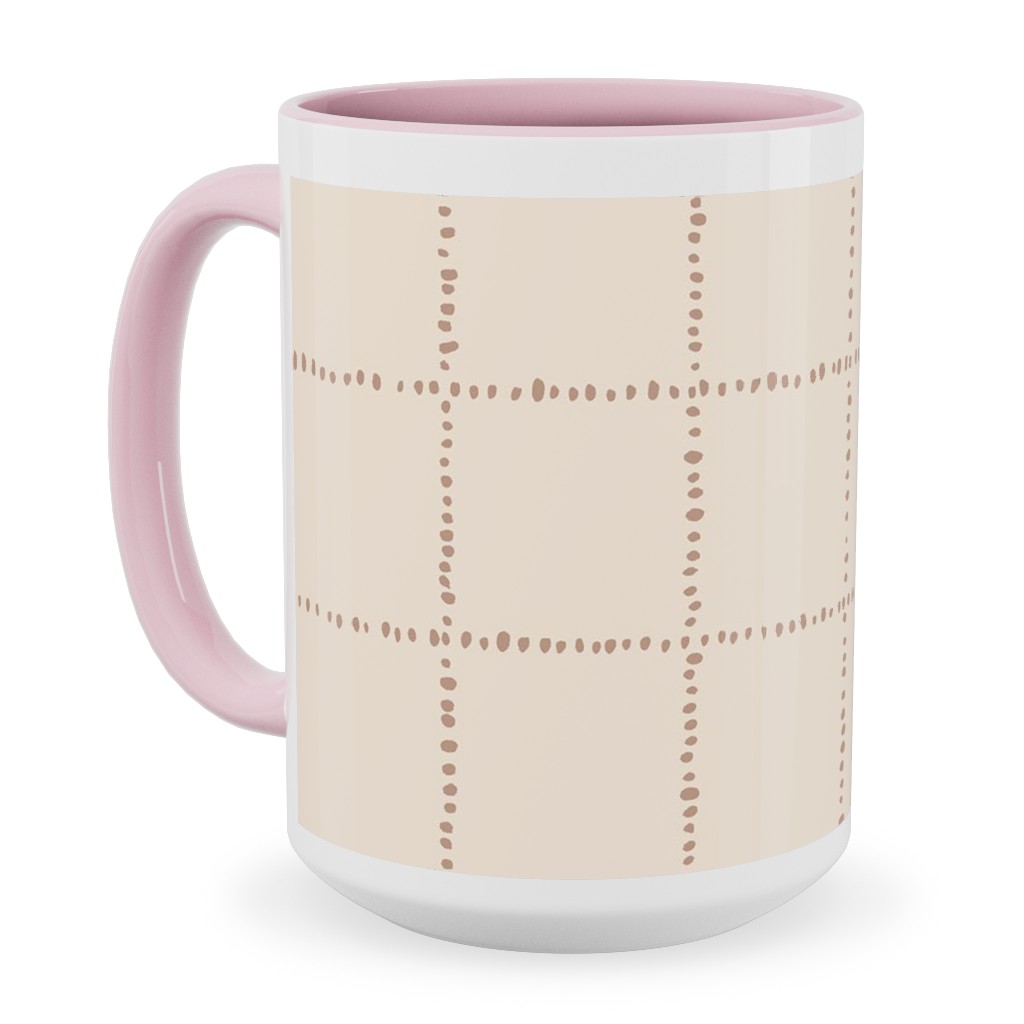 Soul Garden Cuadricula Playa- Beige Ceramic Mug, Pink, , 15oz, Beige, Pearl