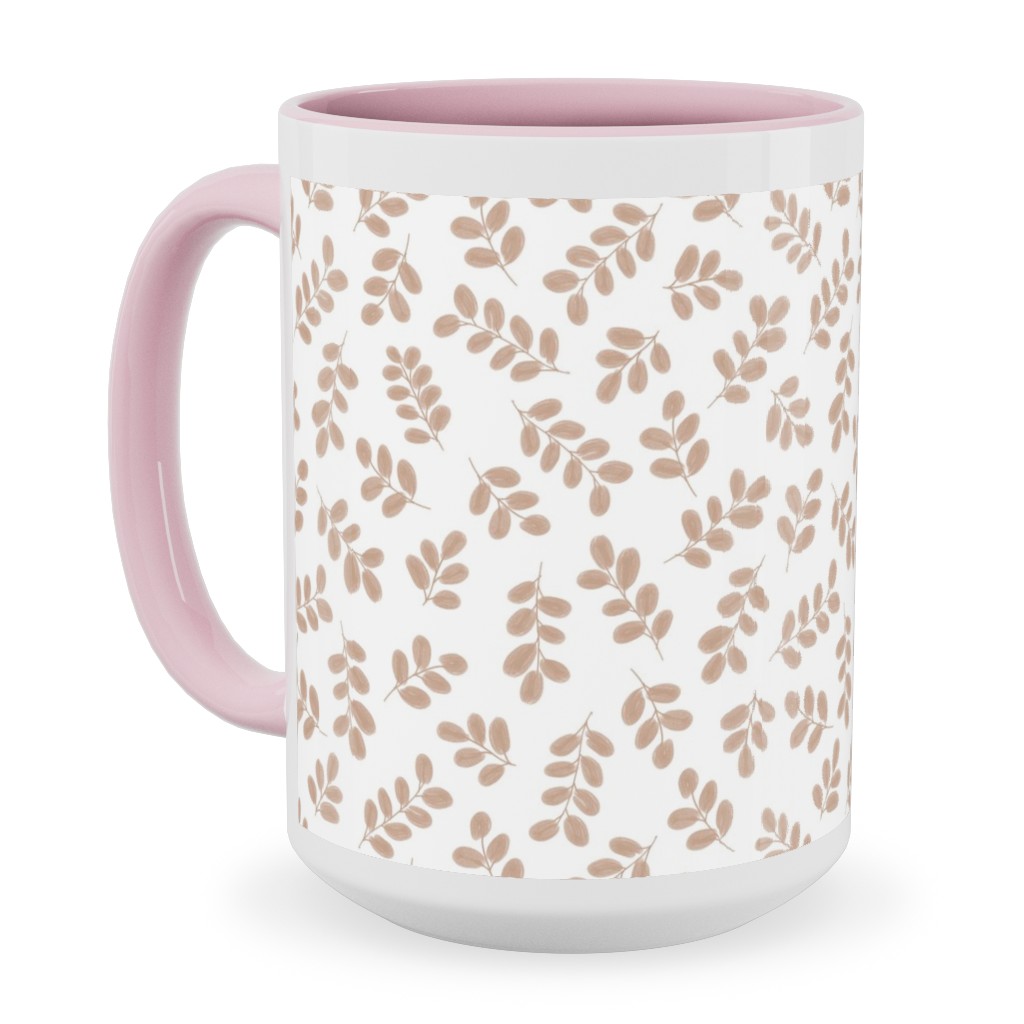 Whimsy Leaves - Dusty Ceramic Mug, Pink, , 15oz, Beige, Pearl