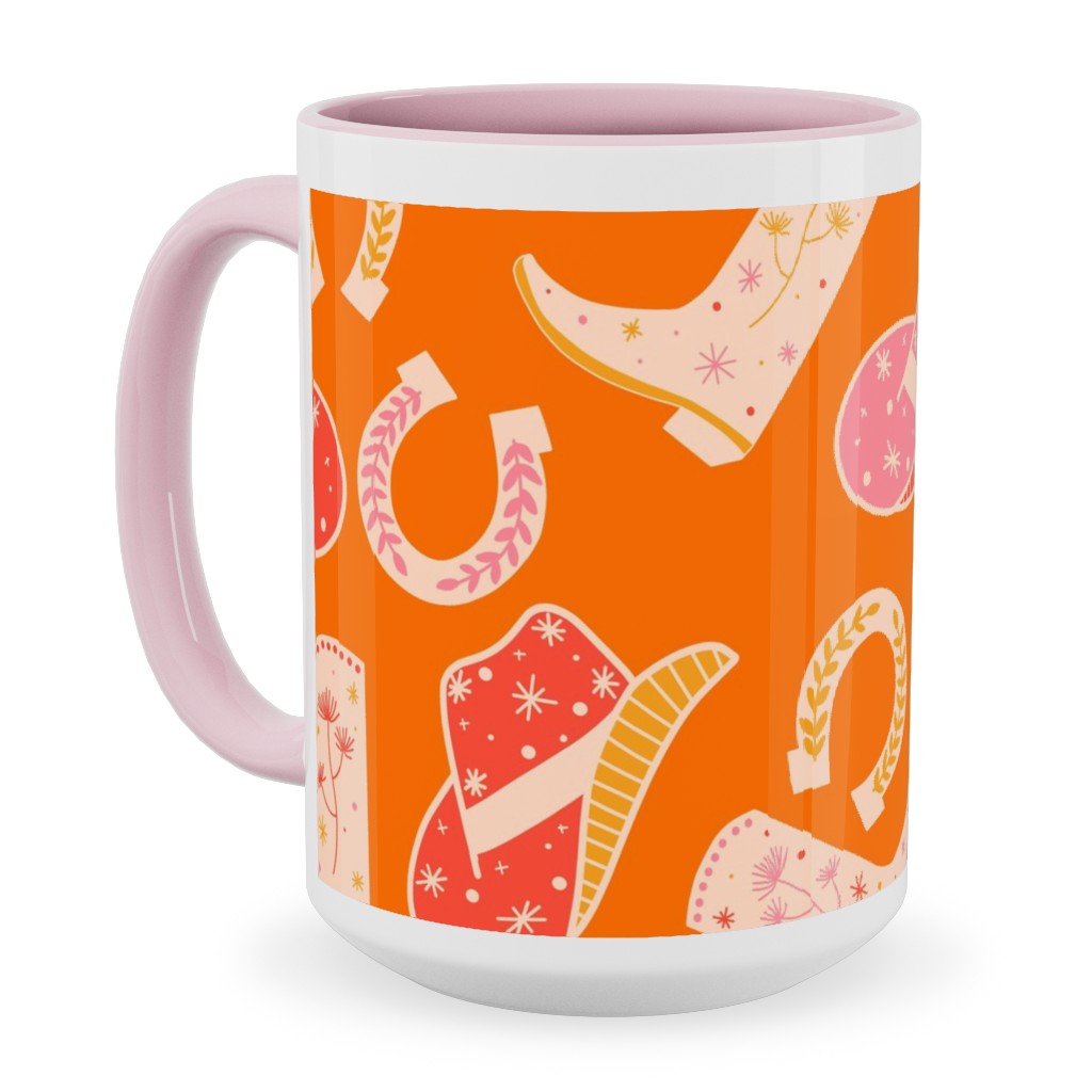 Cowgirl - Pink and Orange Ceramic Mug, Pink, , 15oz, Orange, Orange