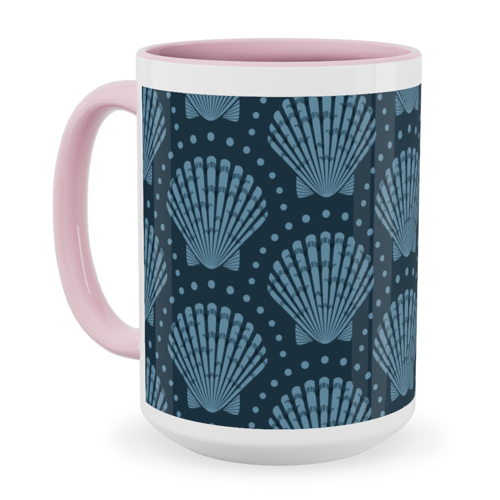 Pretty Scallop Shells - Navy Blue Ceramic Mug, Pink, , 15oz, Blue, True Blue