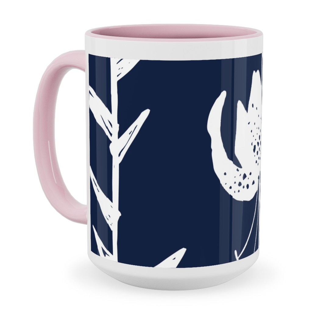 Lily Stripe - Blue Ceramic Mug, Pink, , 15oz, Blue, True Blue