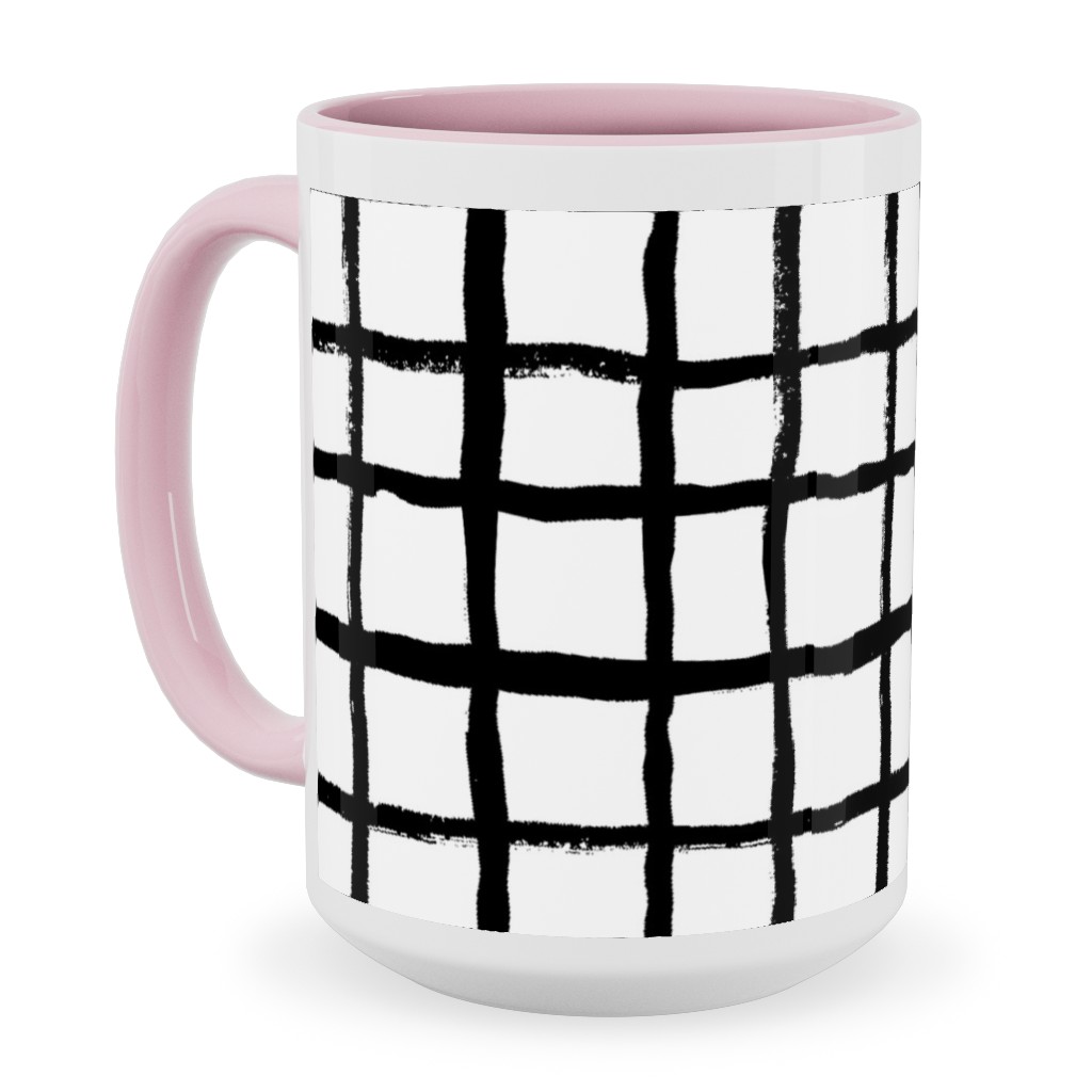 Simple Grid - Classic - Black and White Ceramic Mug, Pink, , 15oz, Black, Black