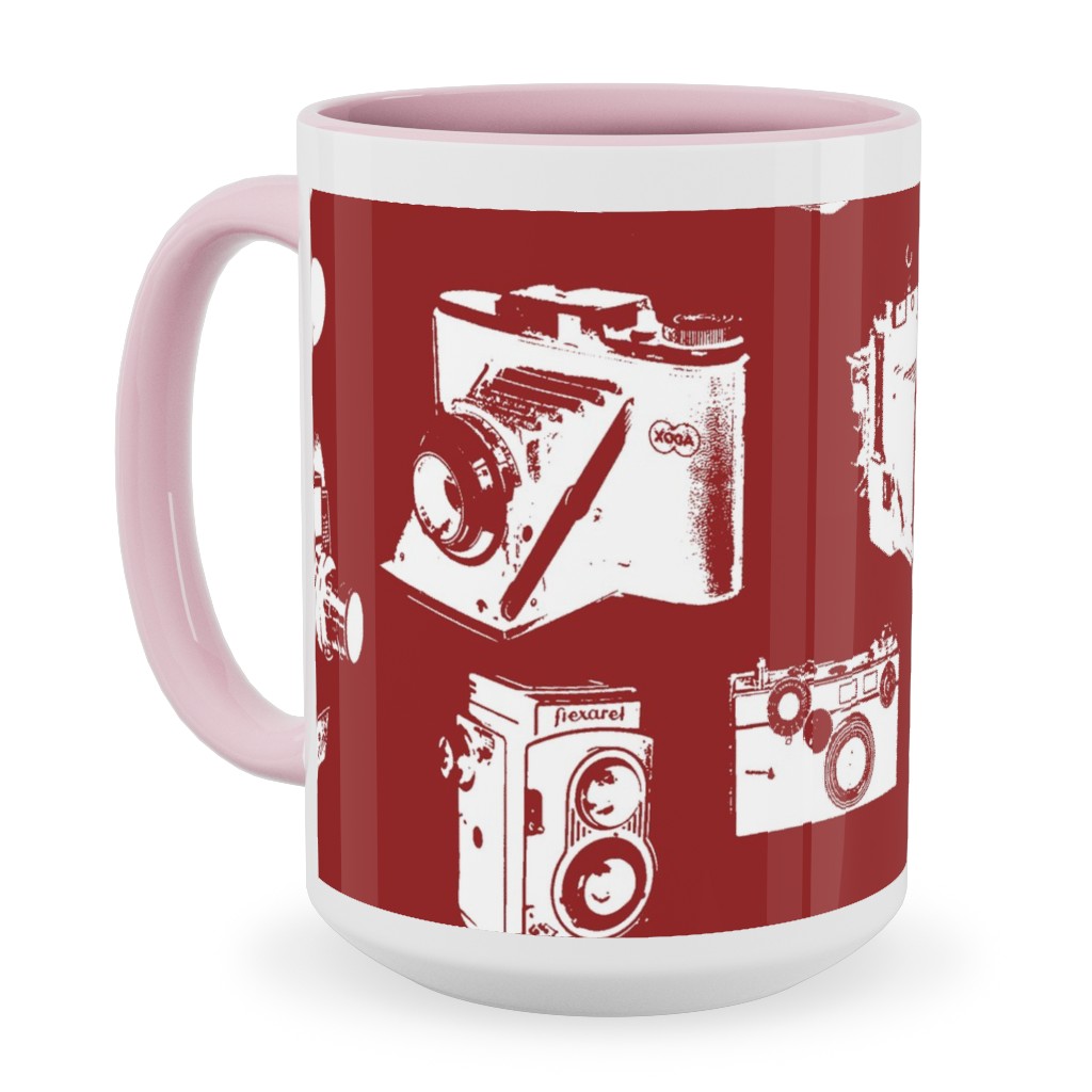 Retro Cameras Ceramic Mug, Pink,  , 15oz, Red