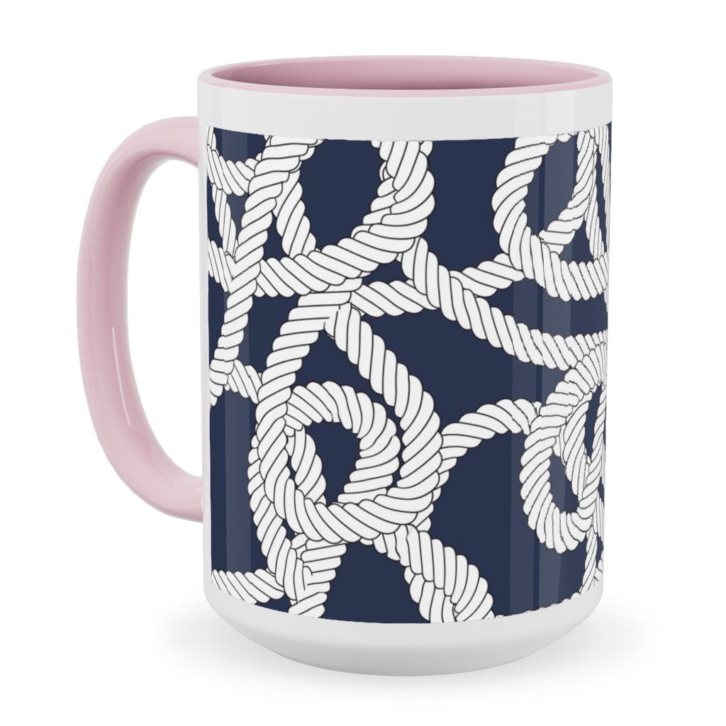 Nautical Rope Knots in Navy Ceramic Mug, Pink,  , 15oz, Blue