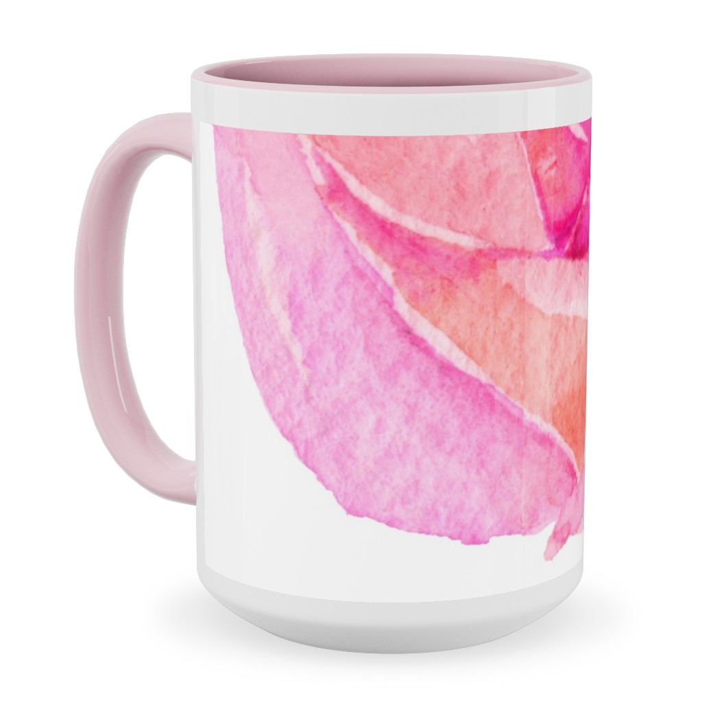 Spring Peonies, Roses, and Poppies - Pink Ceramic Mug, Pink, , 15oz, Pink, Bright Pink