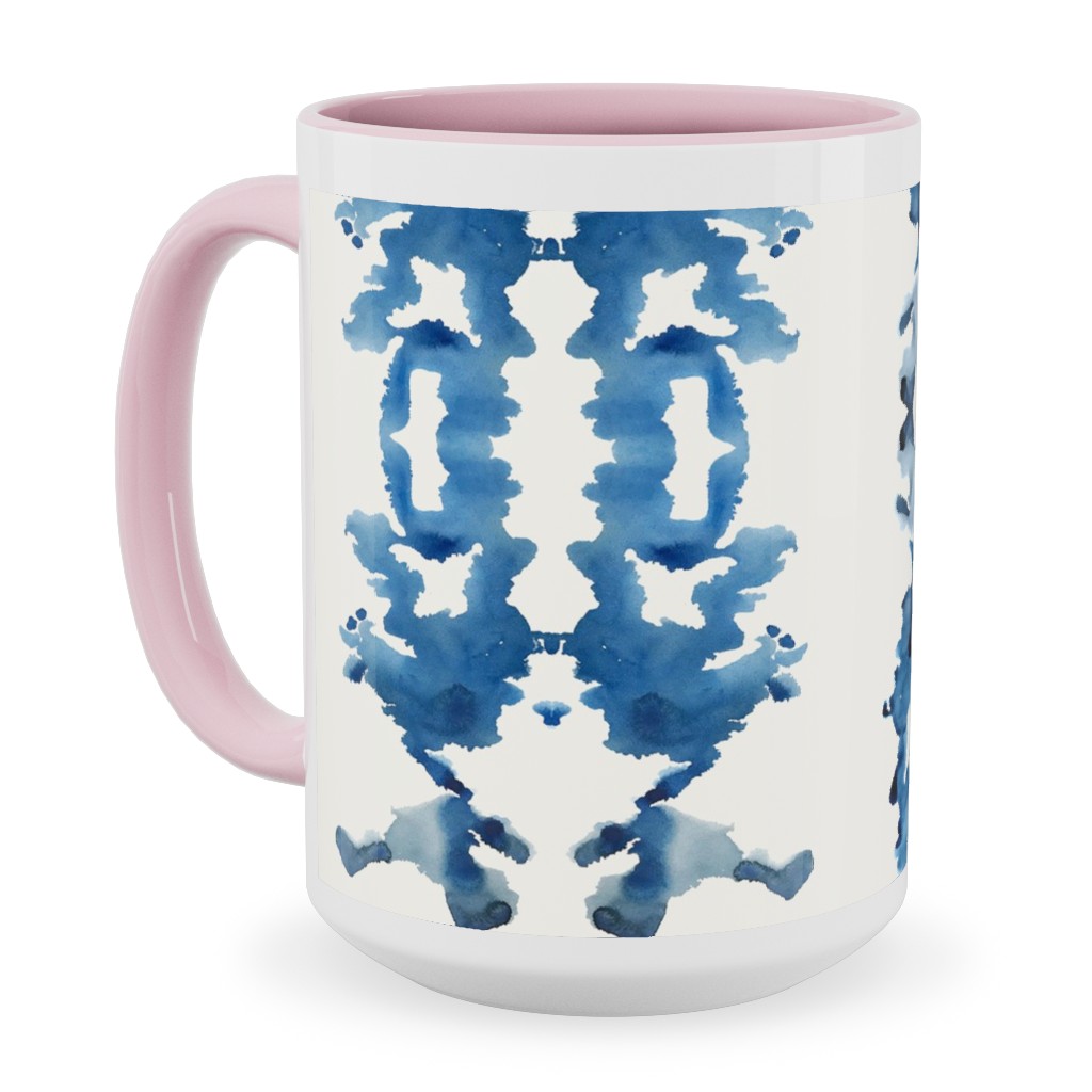 Small Rorschach Stripe - Indigo Blues Ceramic Mug, Pink, , 15oz, Blue, True Blue