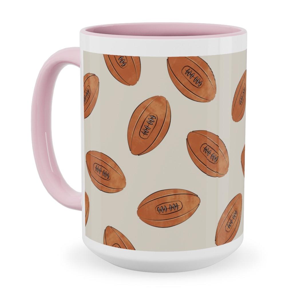 Vintage Football Ceramic Mug, Pink, , 15oz, Brown, Limestone