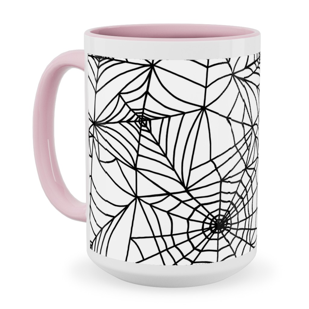 Spooky Spider Web Ceramic Mug, Pink,  , 15oz, White