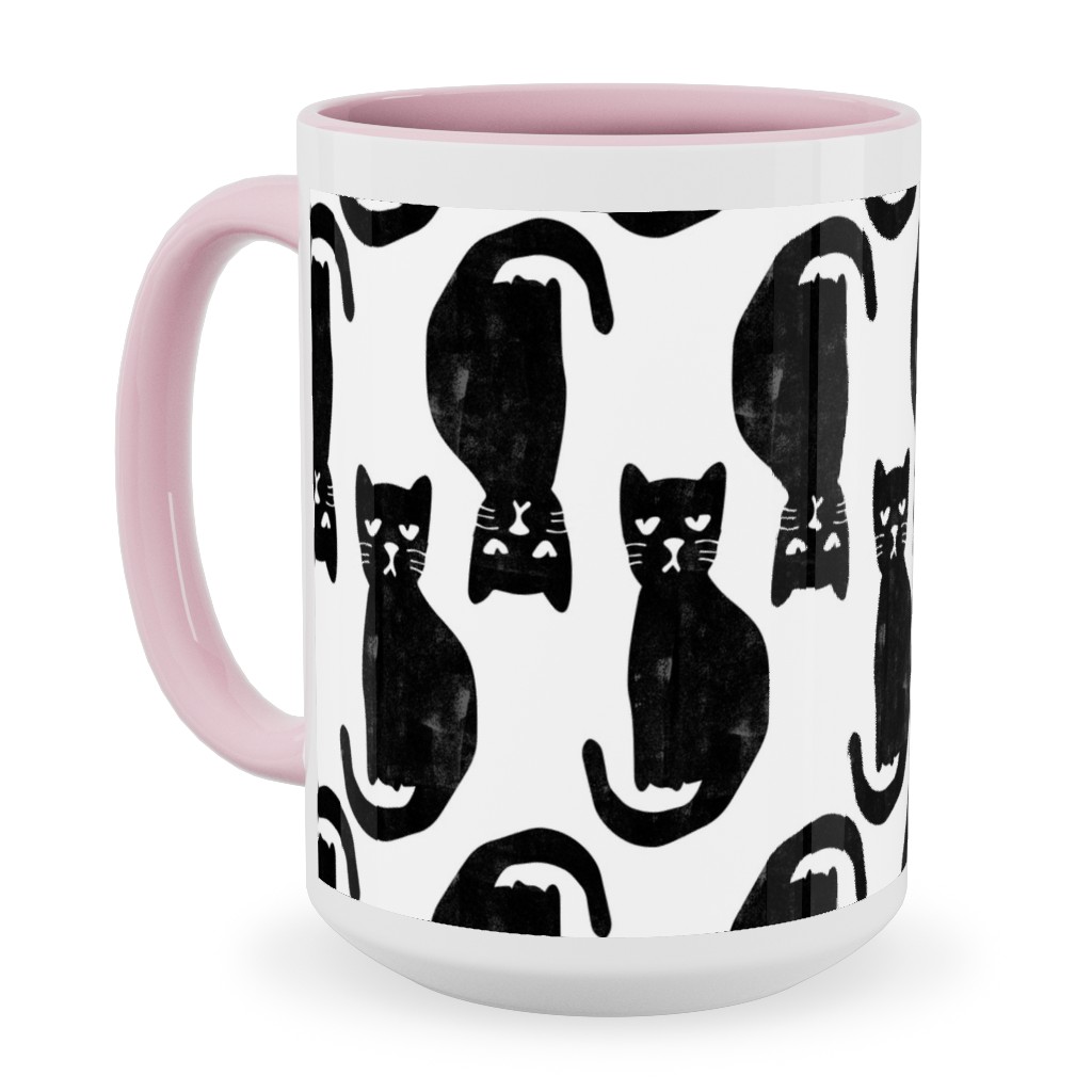 Black Cat Ceramic Mug, Pink, , 15oz, Black, Black