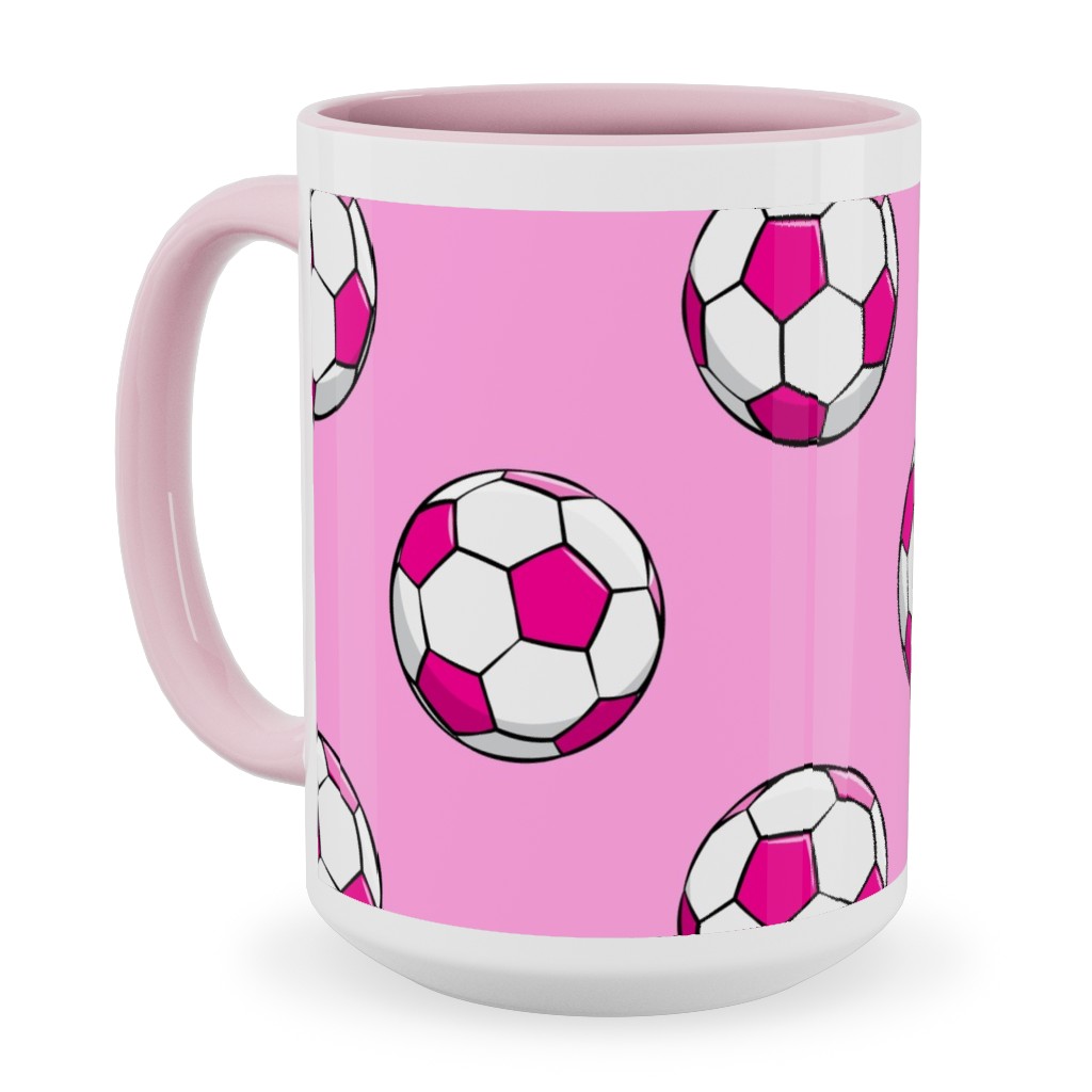 Soccer Balls Ceramic Mug, Pink, , 15oz, Pink, Begonia