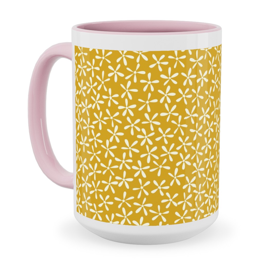 Hellow Spring - Mustard Yellow Ceramic Mug, Pink,  , 15oz, Yellow