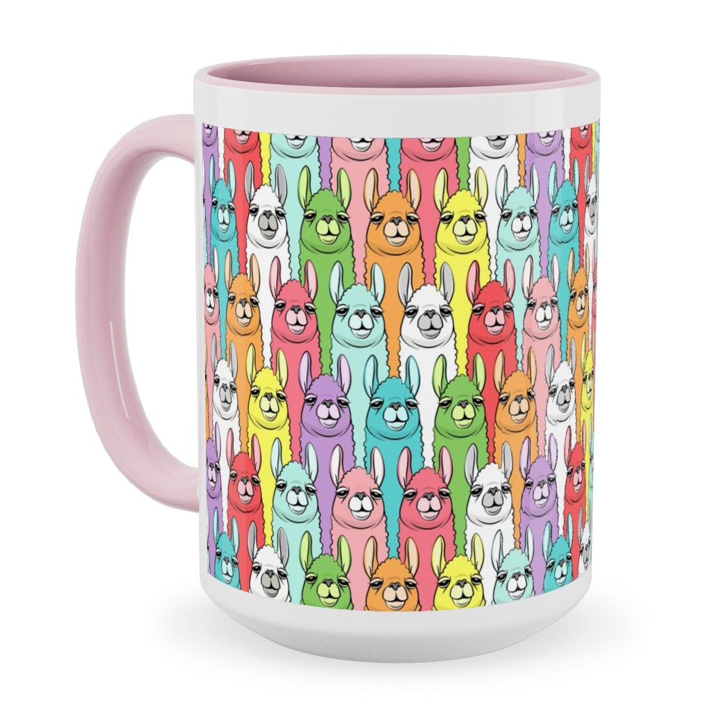 Rainbow Llamas - Multi Ceramic Mug, Pink,  , 15oz, Multicolor