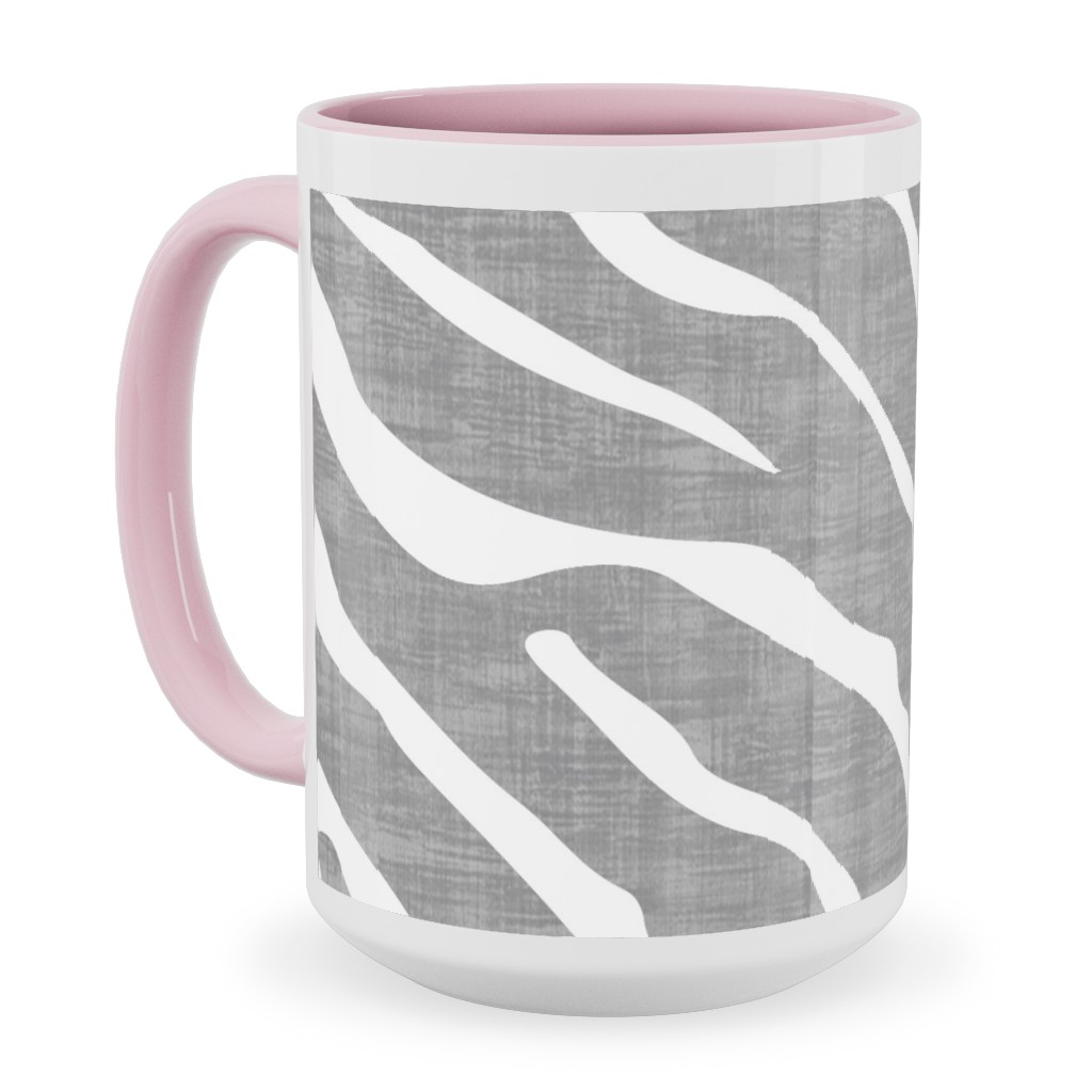 Zebra Texture - Gray Ceramic Mug, Pink, , 15oz, Gray, Gray