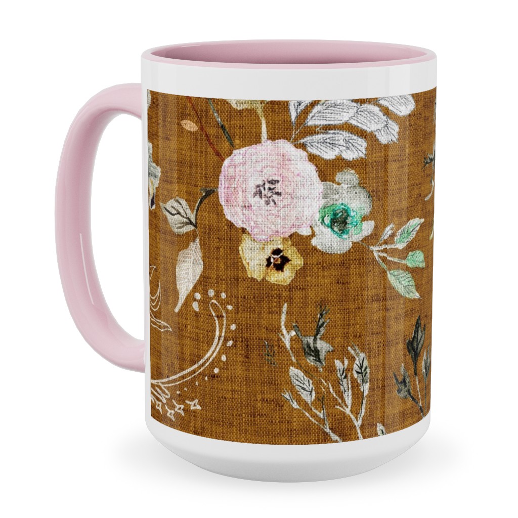 La Boheme Floral - Russet Ceramic Mug, Pink, , 15oz, Brown, Brown