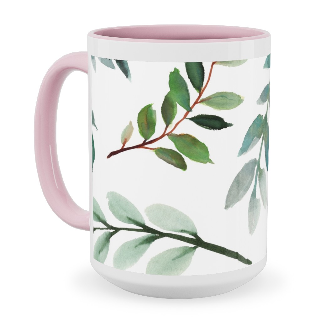 Paprika Floral Greenery Leafs - Green Ceramic Mug, Pink, , 15oz, Green, Classic Green