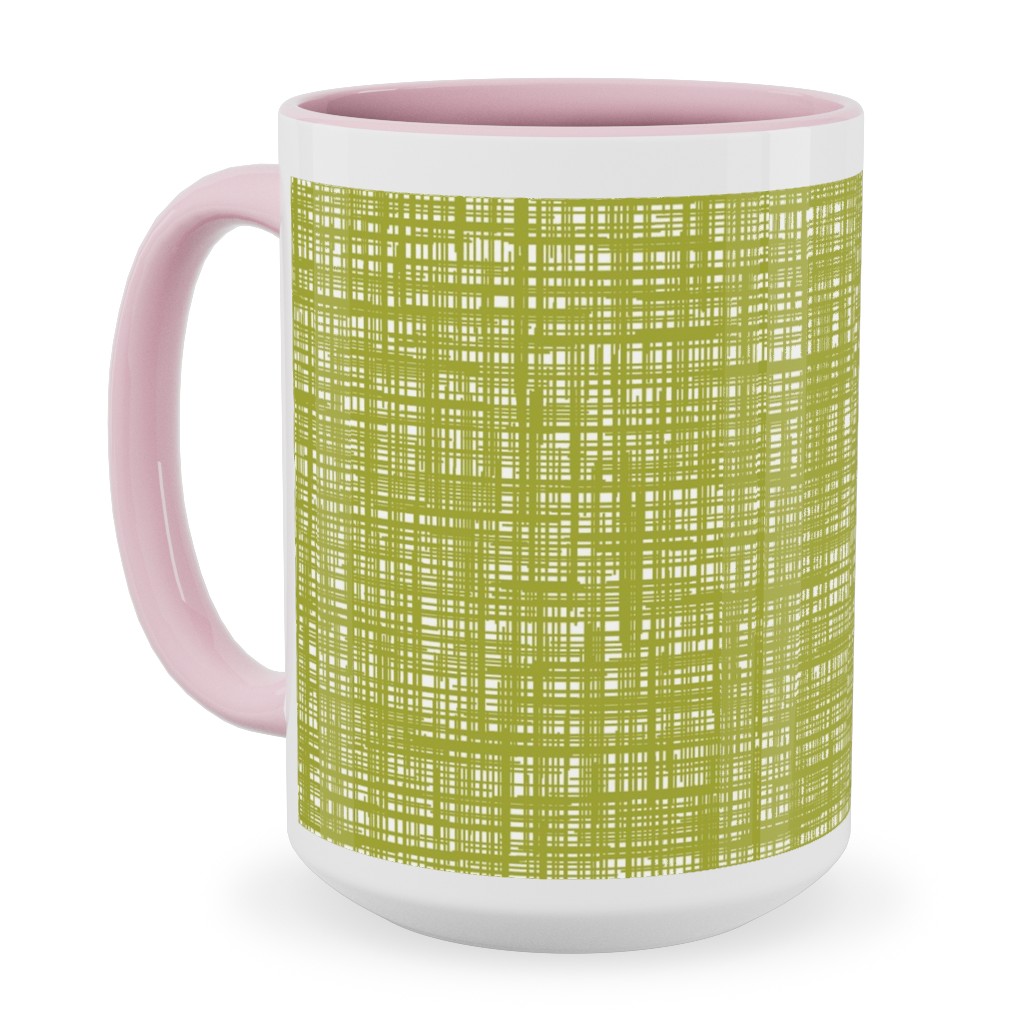 Linen Hatch Texture - Green Ceramic Mug, Pink, , 15oz, Green, Classic Green