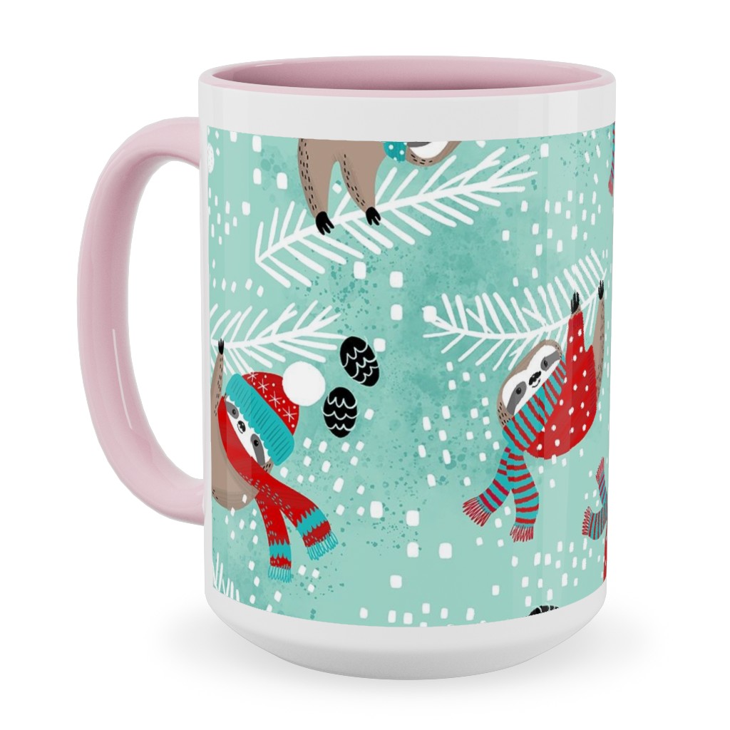 Snowy Sloths - Multi Ceramic Mug, Pink,  , 15oz, Multicolor