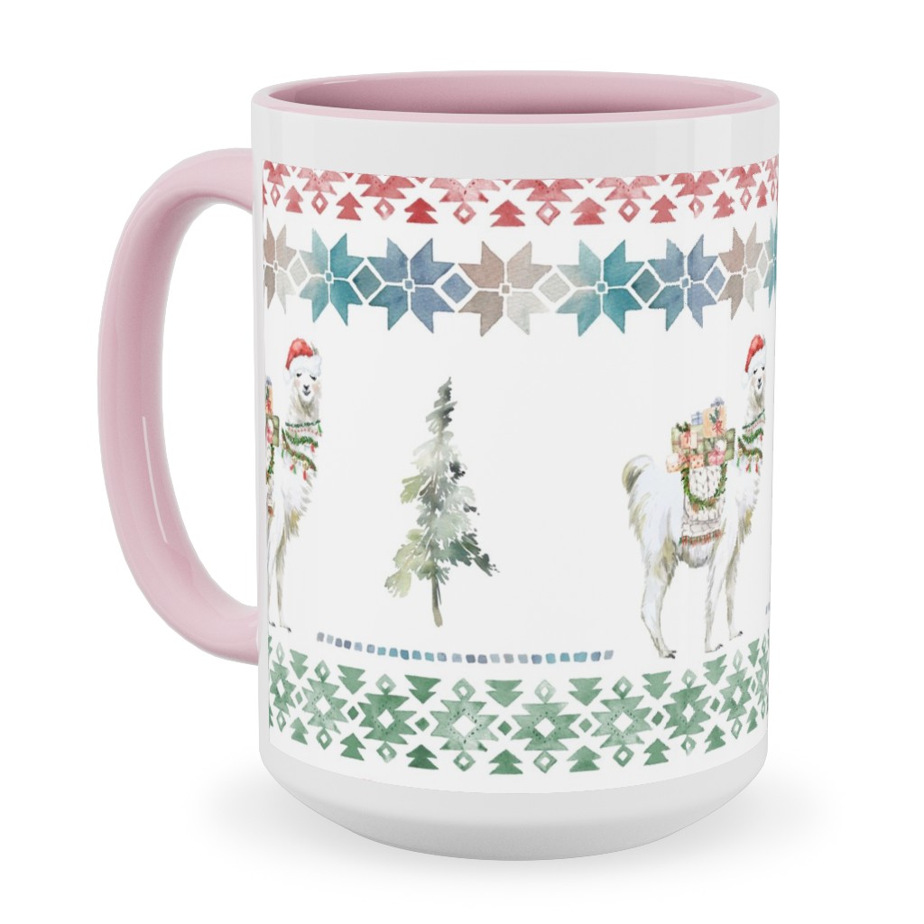 Christmas Llama Sweater Print - Multi Ceramic Mug, Pink,  , 15oz, Multicolor