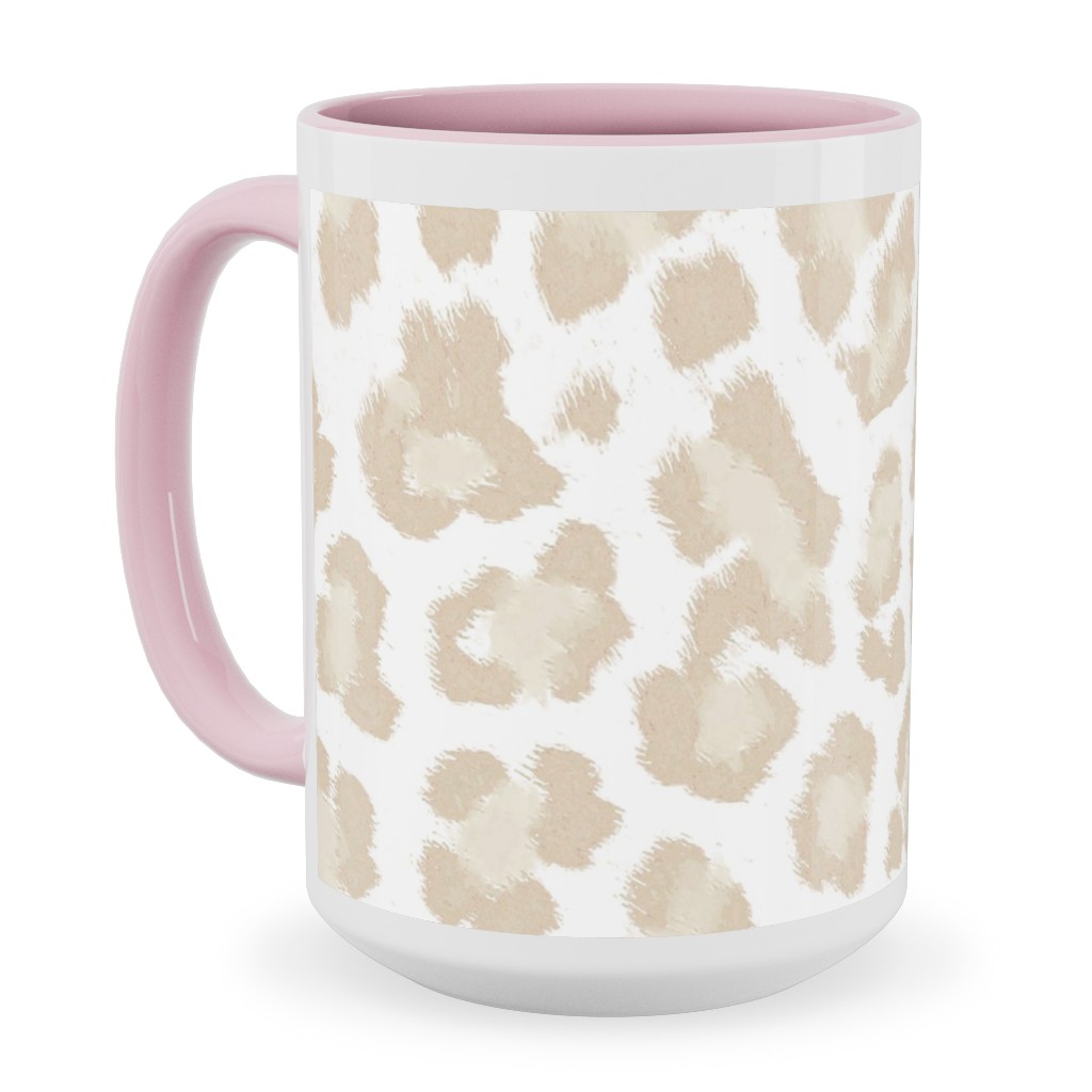 Natural Leopard - Beige Ceramic Mug, Pink, , 15oz, Beige, Pearl
