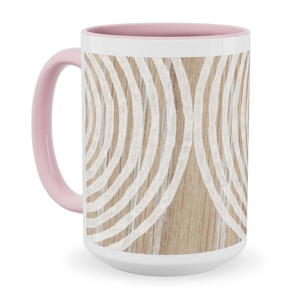 Boho Tribal Woodcut Geometric Shapes Ceramic Mug, Pink,  , 15oz, Beige