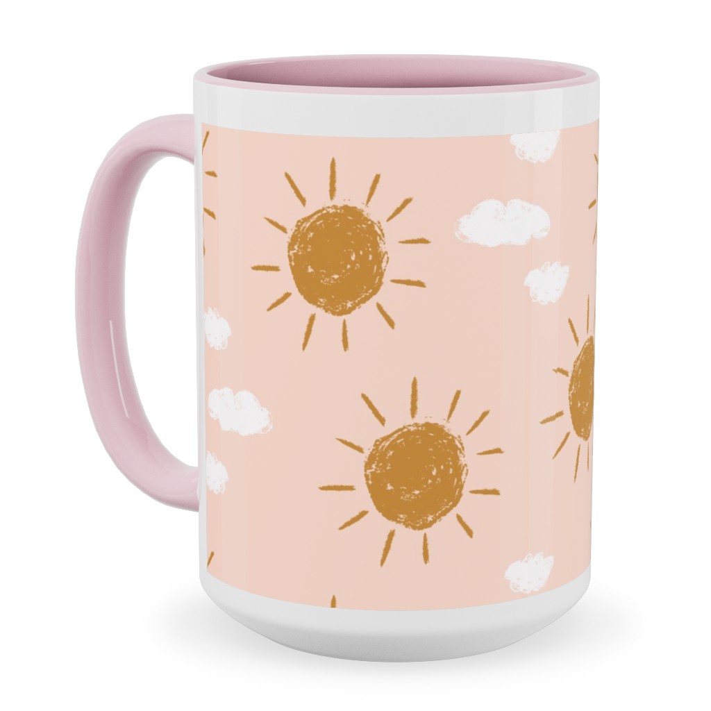 Little Golden Sun - Pink Ceramic Mug, Pink, , 15oz, Pink, Bright Pink