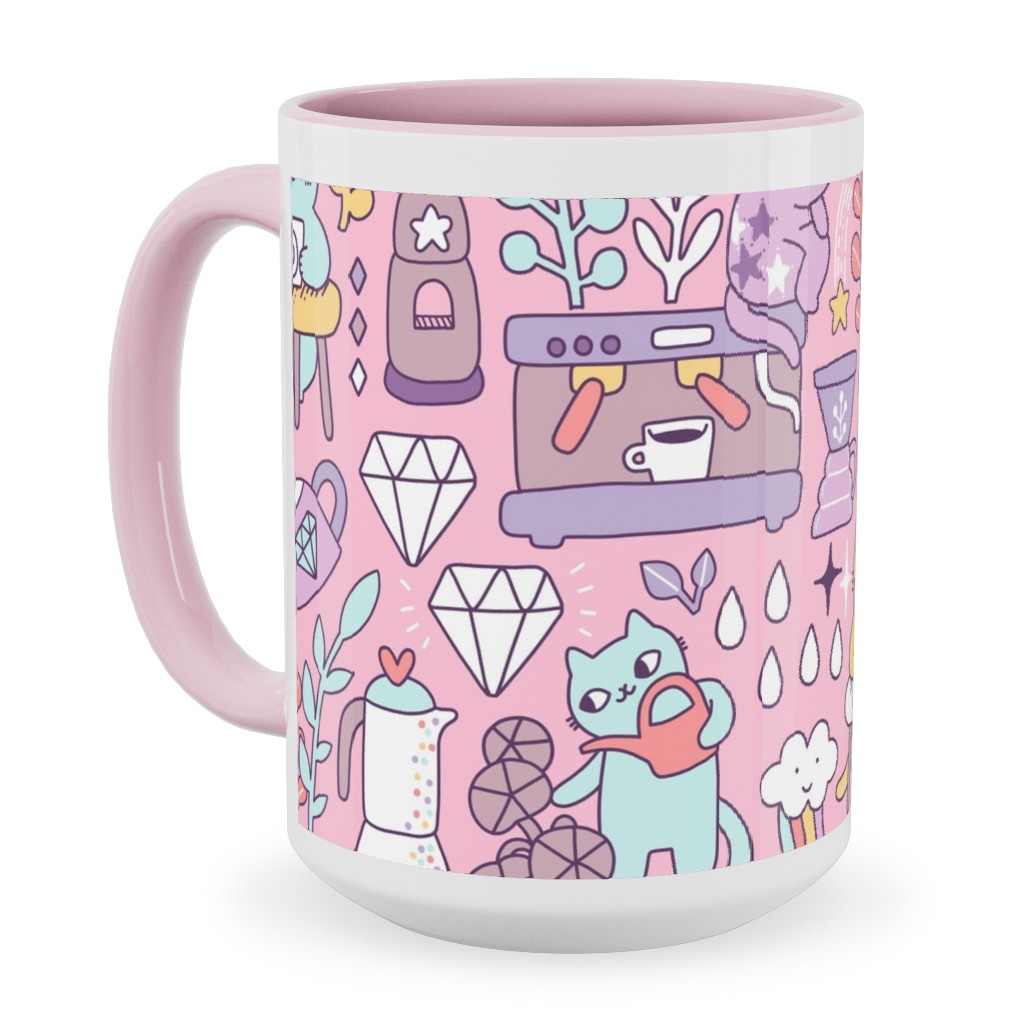 Cute Cats - Multicolor Pastel Ceramic Mug, Pink,  , 15oz, Pink